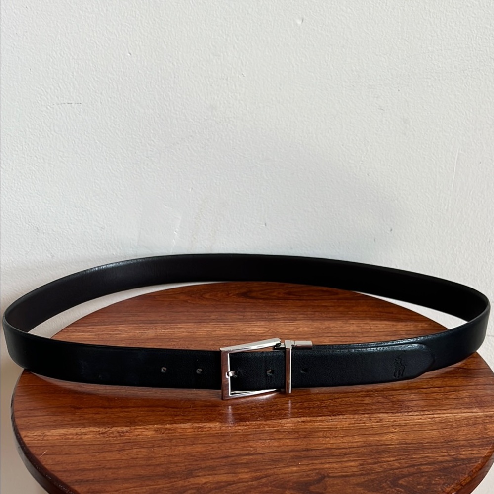 Polo by Ralph Lauren Black Leather Belt with Silver Buckle